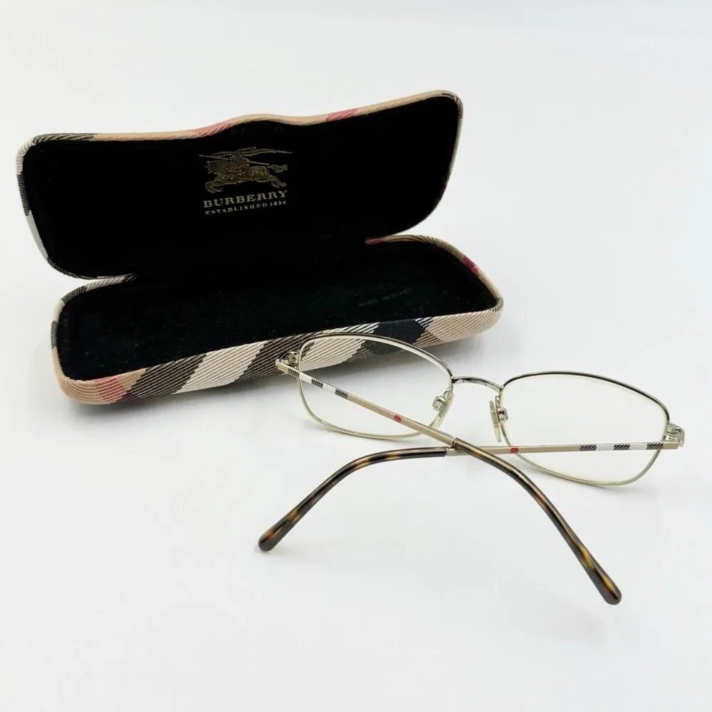 BURBERRY Eyeglasses B 1256 1145 135 Gunmetal Frames w/plaid design temples